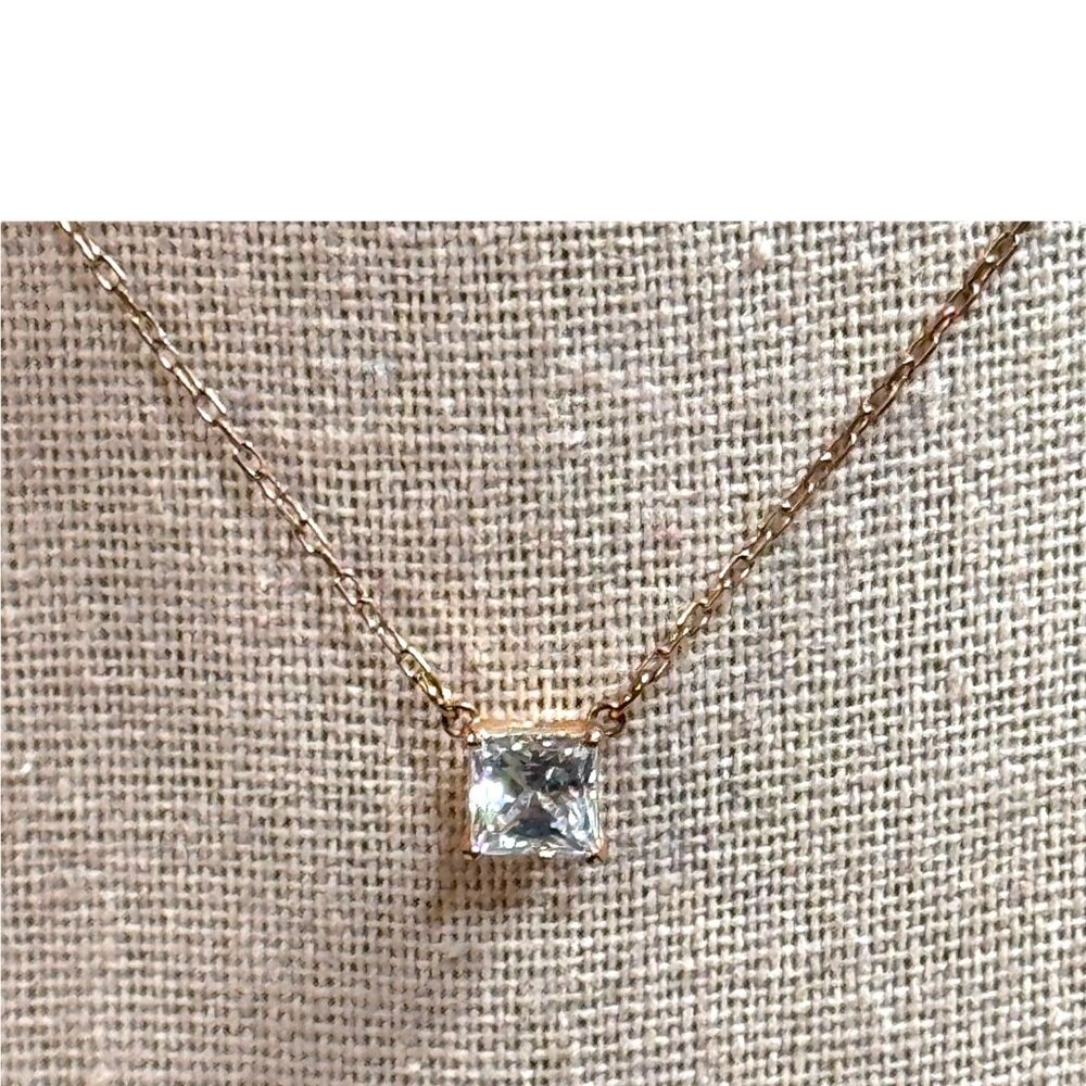 Swarovski Gold Toned Chain Necklace Square Cut Rose Gold CZ Pendant 5510698
